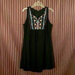 Cupio Black Embroidered Sleeveless Lined Bohemian Dress